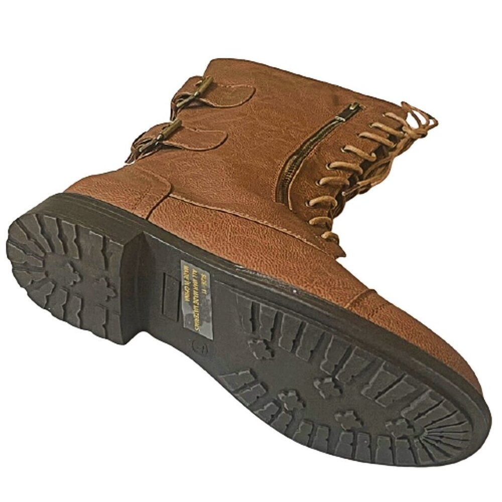 Top Moda Combat Style Lace-Up Mid-Calf Boots | Faux Leather + Buckle Detail - Picture 7 of 8